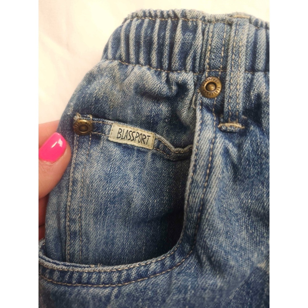 Vintage 80s 90s Blassport Skirt 4P Petite Blue Acid Wash Denim Indie Cabincore - Picture 6 of 10